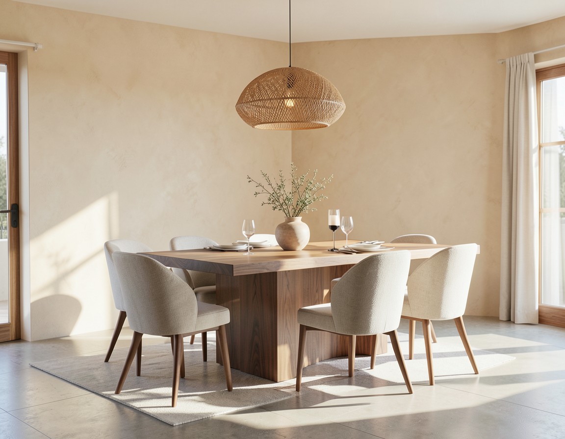 Comedor de madera con sillas tapizadas